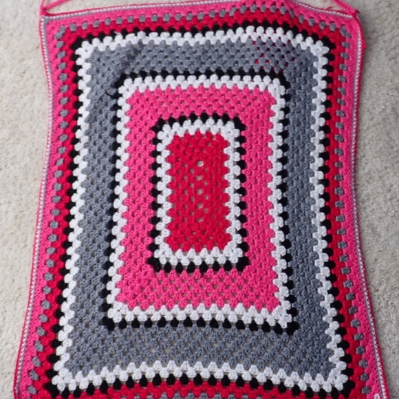 Handmade Other - Lap Blanket Knitted Granny Core Handmade with Cell Phone Pocket Pink Red White